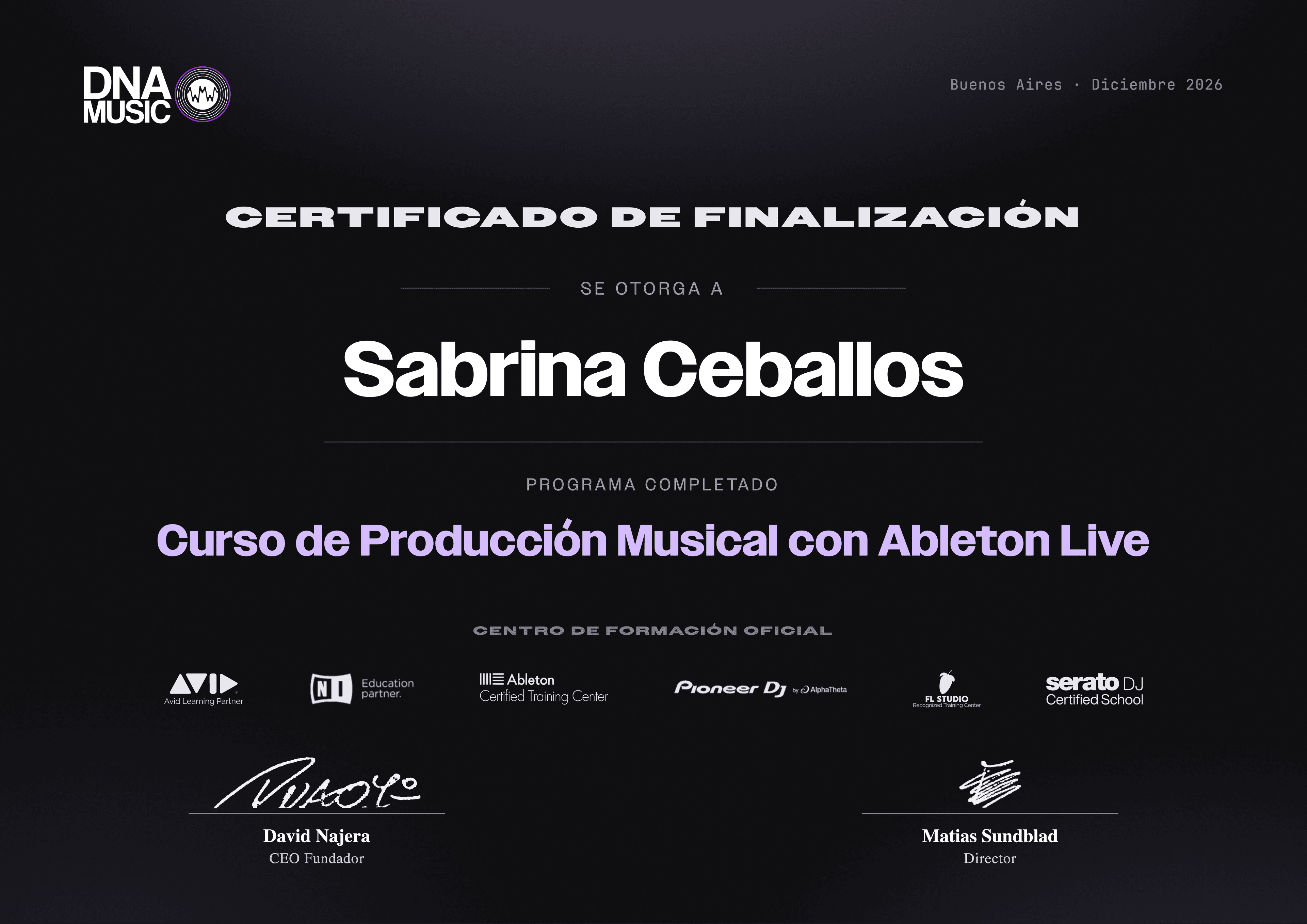 Certificado — Producción Musical Ableton Live — Curso Inicial