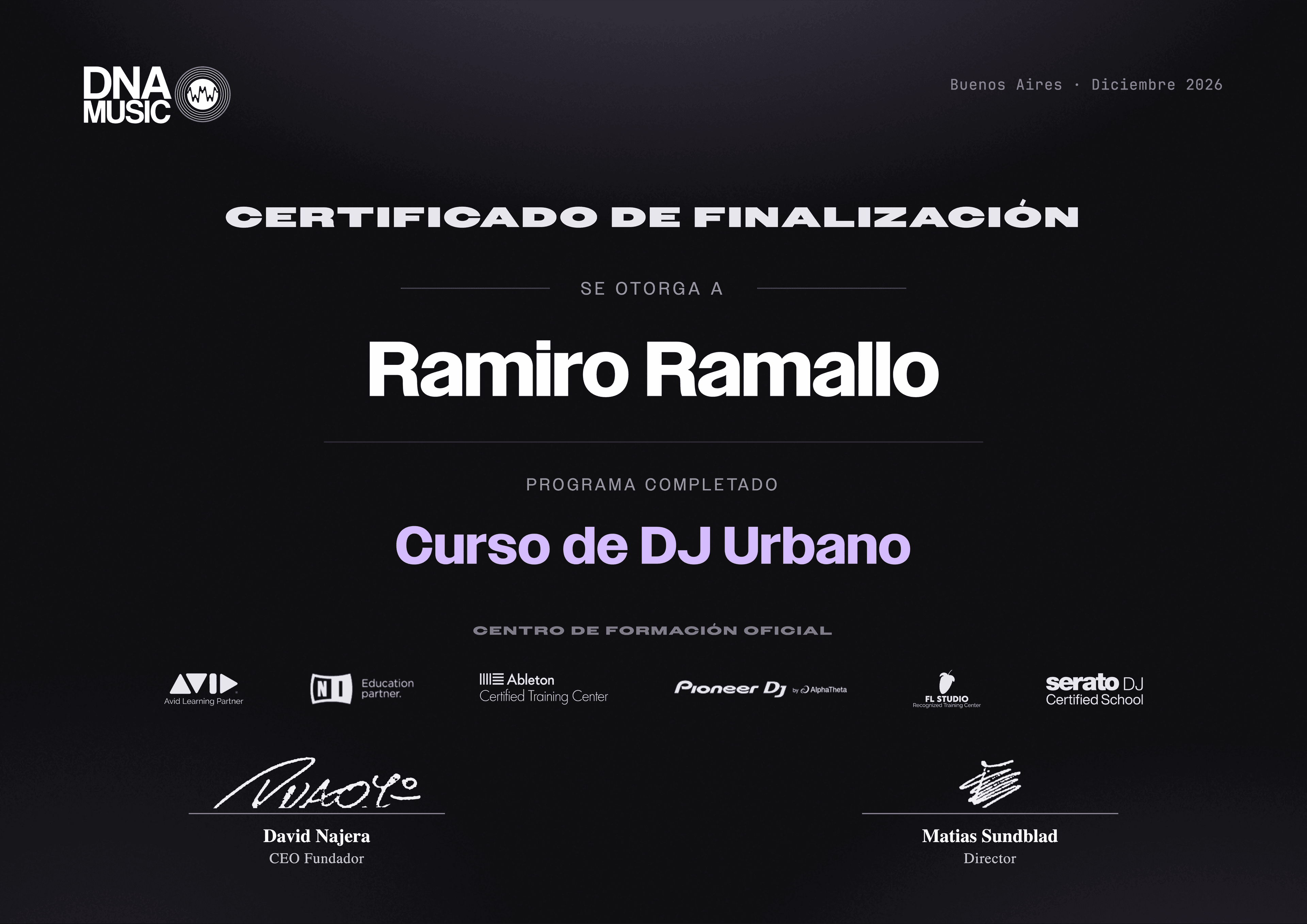Certificado — DJ Urbano — Curso Inicial