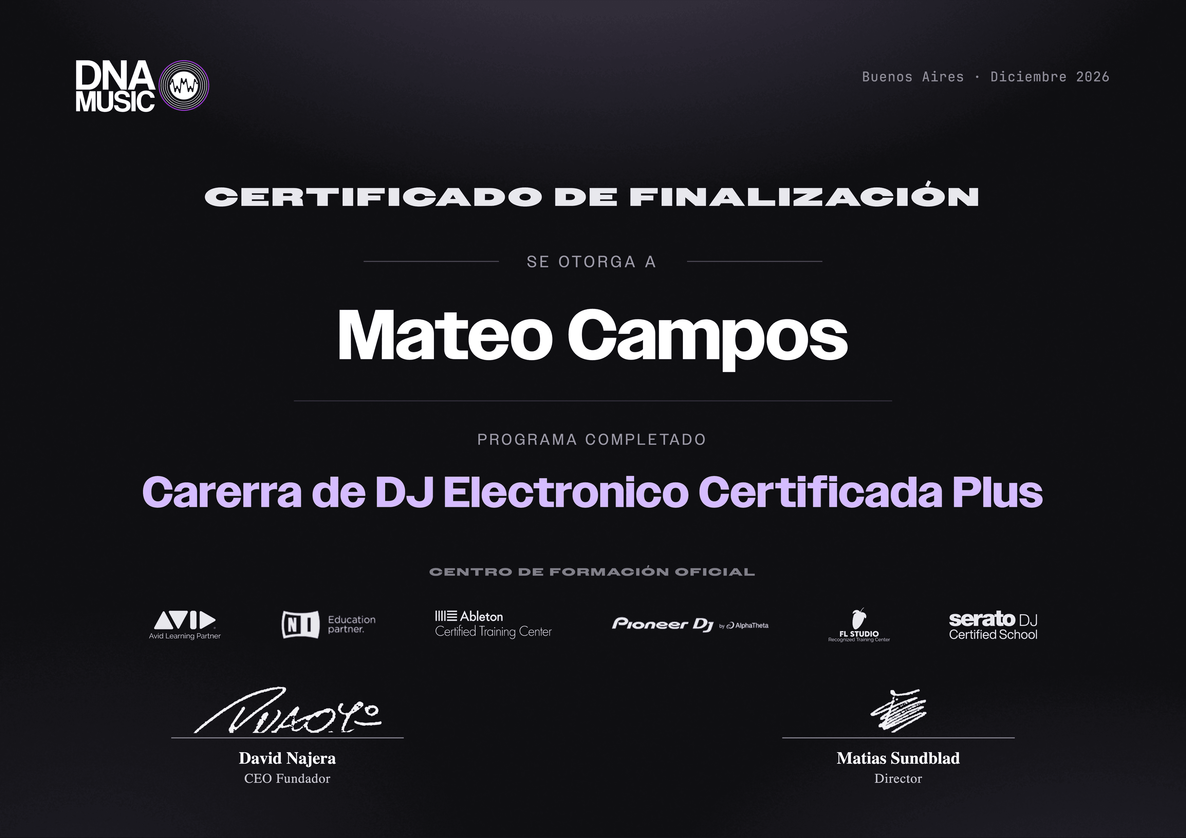 Certificado — DJ Electrónico — Carrera Certificada Plus