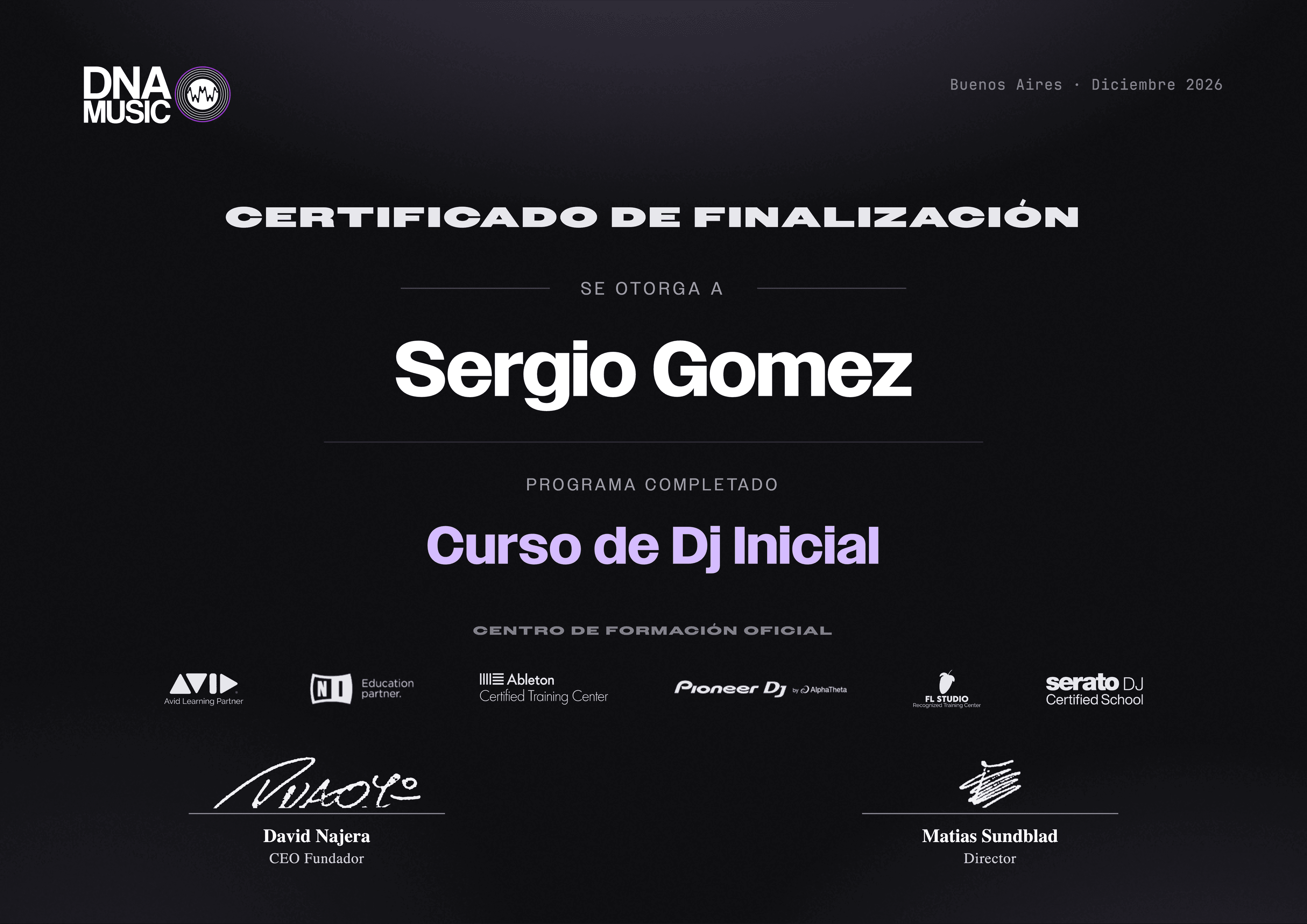 Certificado — DJ Electrónico — Curso Inicial