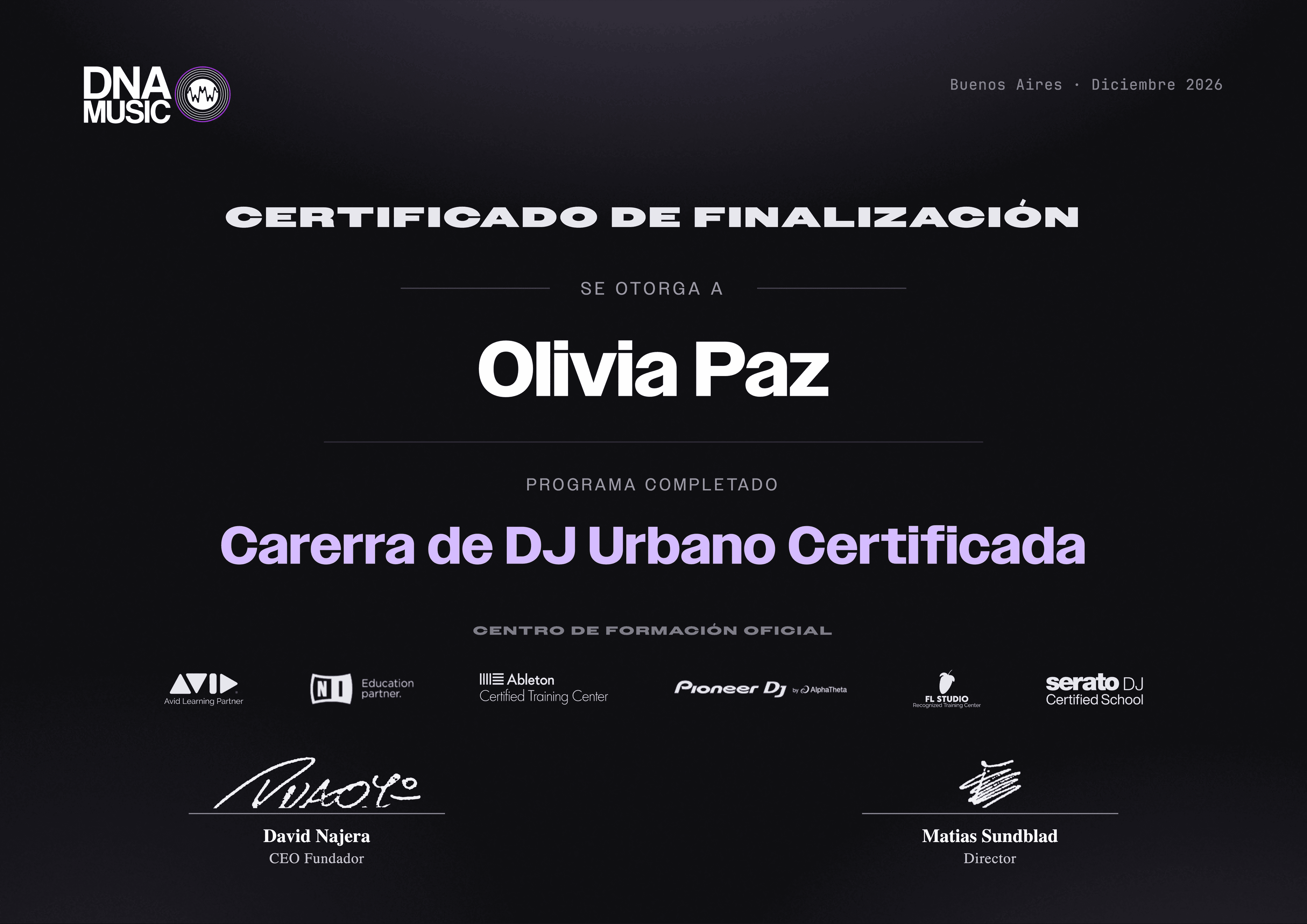 Certificado — DJ Urbano — Carrera Certificada
